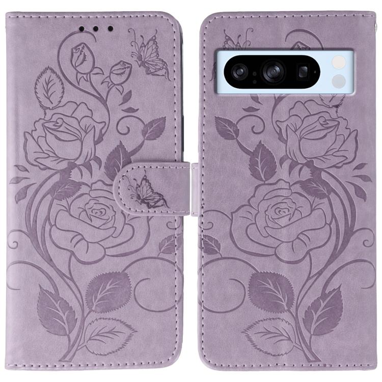 Rose Butterfly Embossed Leather Phone Case, For Google Pixel 10 Pro XL, For Google Pixel 9a, For Google Pixel 9 Pro, For Google Pixel 8a, For Google Pixel 8 Pro, For Google Pixel 8