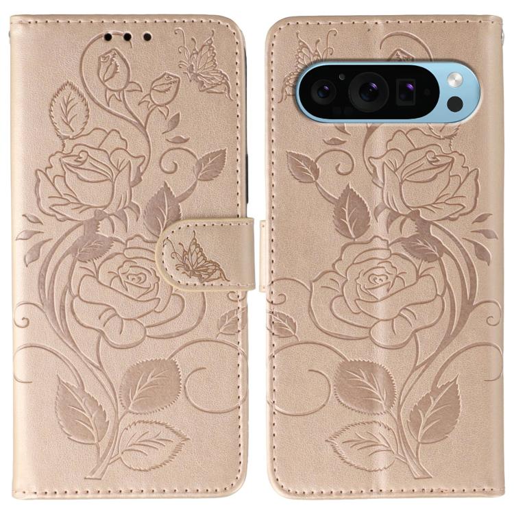 Rose Butterfly Embossed Leather Phone Case, For Google Pixel 10 Pro XL, For Google Pixel 9a, For Google Pixel 9 Pro, For Google Pixel 8a, For Google Pixel 8 Pro, For Google Pixel 8