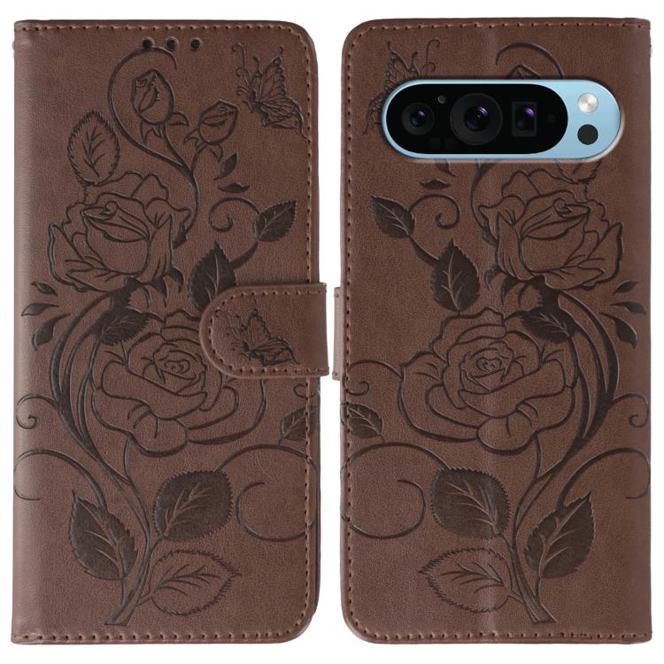 Rose Butterfly Embossed Leather Phone Case, For Google Pixel 10 Pro XL, For Google Pixel 9a, For Google Pixel 9 Pro, For Google Pixel 8a, For Google Pixel 8 Pro, For Google Pixel 8