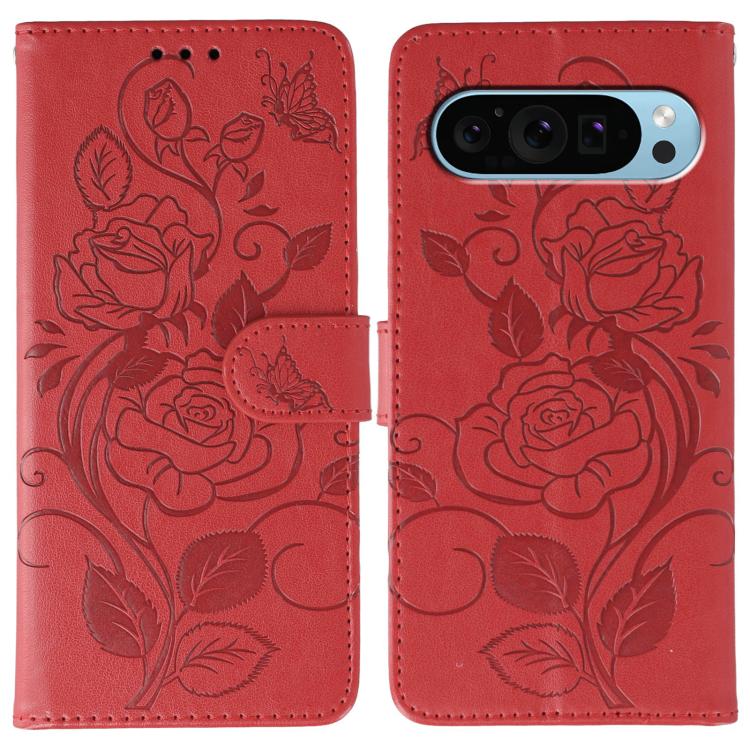 Rose Butterfly Embossed Leather Phone Case, For Google Pixel 10 Pro XL, For Google Pixel 9a, For Google Pixel 9 Pro, For Google Pixel 8a, For Google Pixel 8 Pro, For Google Pixel 8