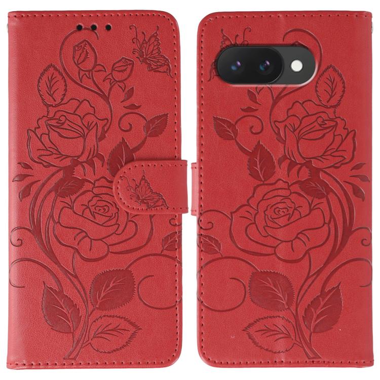 Rose Butterfly Embossed Leather Phone Case, For Google Pixel 10 Pro XL, For Google Pixel 9a, For Google Pixel 9 Pro, For Google Pixel 8a, For Google Pixel 8 Pro, For Google Pixel 8