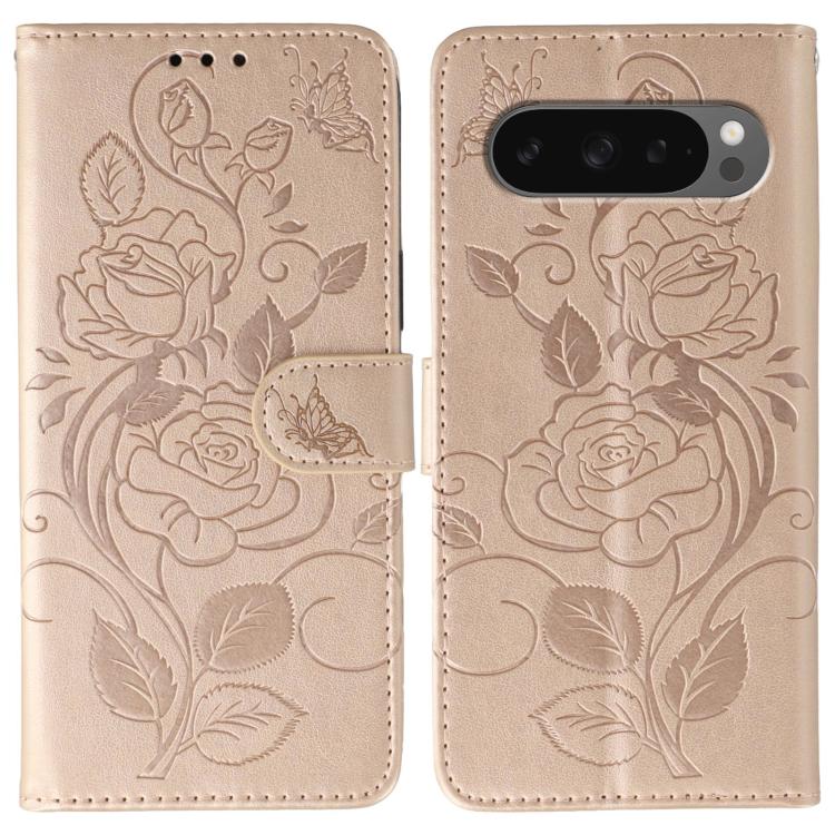Rose Butterfly Embossed Leather Phone Case, For Google Pixel 10 Pro XL, For Google Pixel 9a, For Google Pixel 9 Pro, For Google Pixel 8a, For Google Pixel 8 Pro, For Google Pixel 8