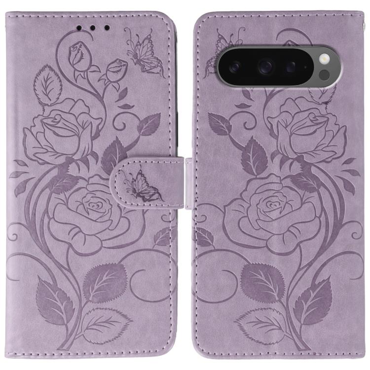 Rose Butterfly Embossed Leather Phone Case, For Google Pixel 10 Pro XL, For Google Pixel 9a, For Google Pixel 9 Pro, For Google Pixel 8a, For Google Pixel 8 Pro, For Google Pixel 8
