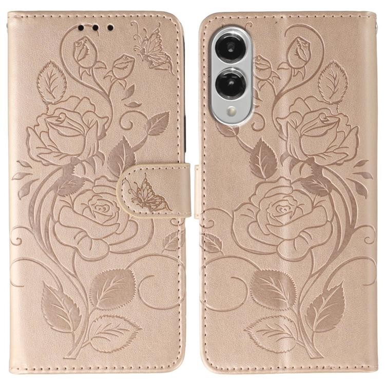 Rose Butterfly Embossed Leather Phone Case, For Samsung Galaxy S26 Edge 5G, For Samsung Galaxy S25 Edge 5G