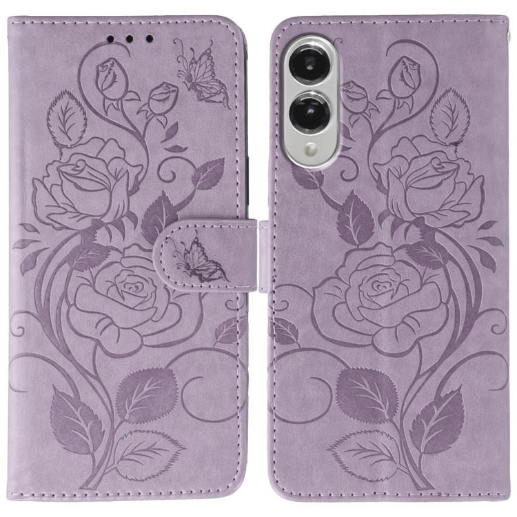 Rose Butterfly Embossed Leather Phone Case, For Samsung Galaxy S26 Edge 5G, For Samsung Galaxy S25 Edge 5G