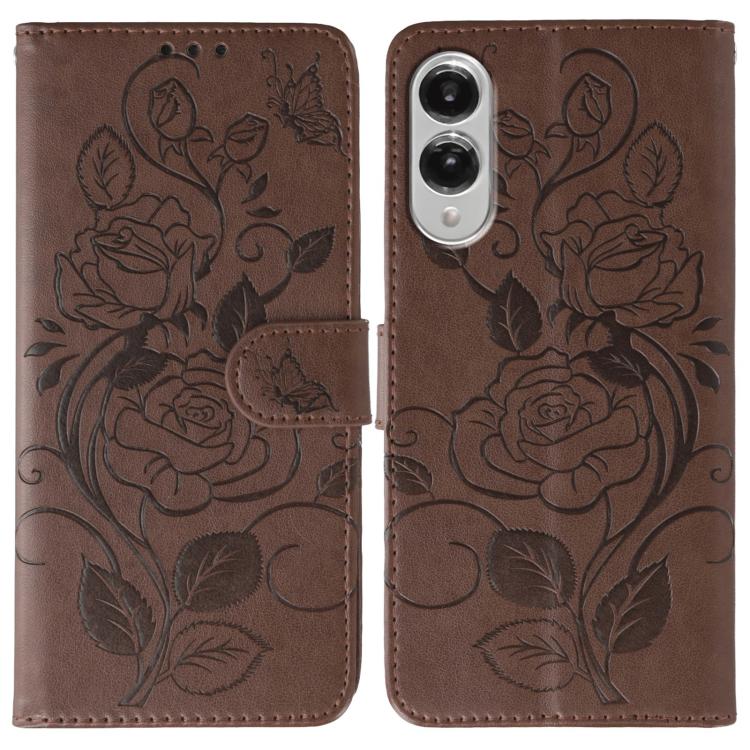 Rose Butterfly Embossed Leather Phone Case, For Samsung Galaxy S26 Edge 5G, For Samsung Galaxy S25 Edge 5G