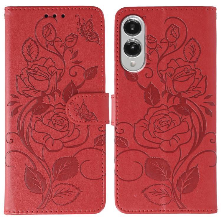 Rose Butterfly Embossed Leather Phone Case, For Samsung Galaxy S26 Edge 5G, For Samsung Galaxy S25 Edge 5G