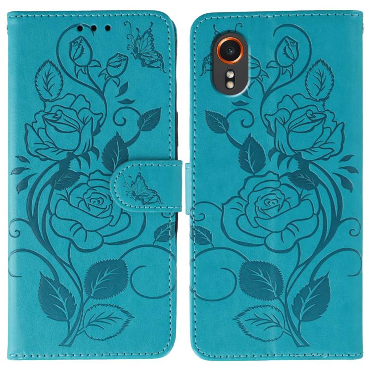 Rose Butterfly Embossed Leather Phone Case, For Samsung Galaxy XCover7 Pro, For Samsung Galaxy XCover7