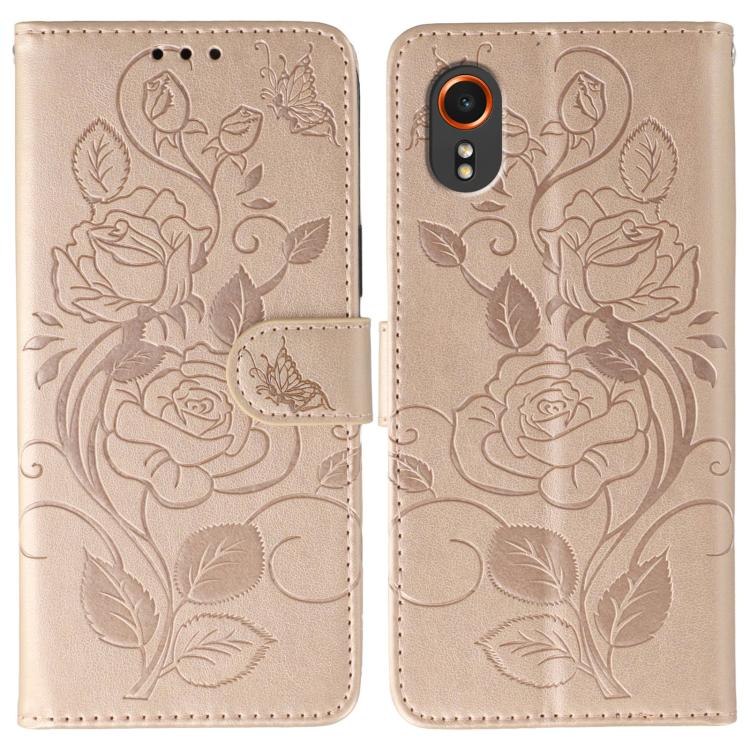 Rose Butterfly Embossed Leather Phone Case, For Samsung Galaxy XCover7 Pro, For Samsung Galaxy XCover7