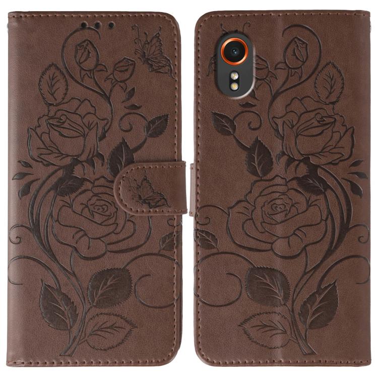 Rose Butterfly Embossed Leather Phone Case, For Samsung Galaxy XCover7 Pro, For Samsung Galaxy XCover7