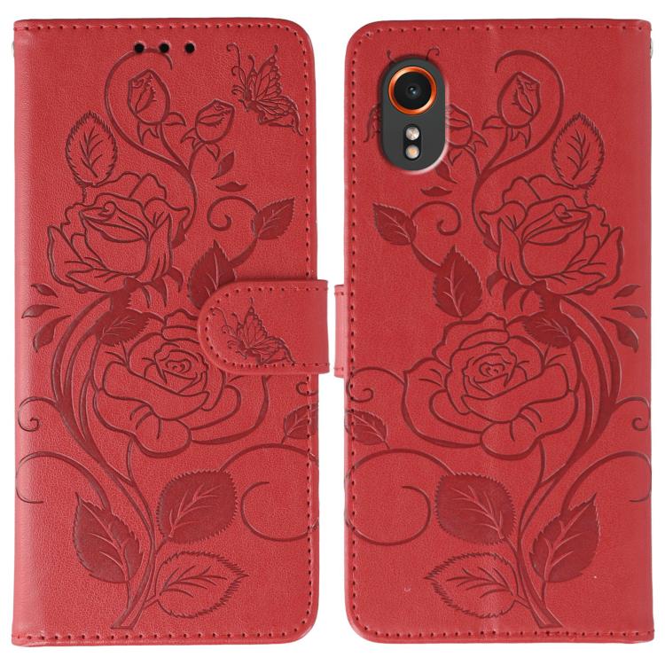 Rose Butterfly Embossed Leather Phone Case, For Samsung Galaxy XCover7 Pro, For Samsung Galaxy XCover7