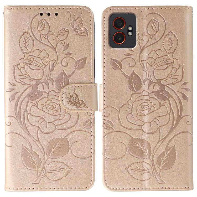 Rose Butterfly Embossed Leather Phone Case, For Samsung Galaxy XCover7 Pro, For Samsung Galaxy XCover7