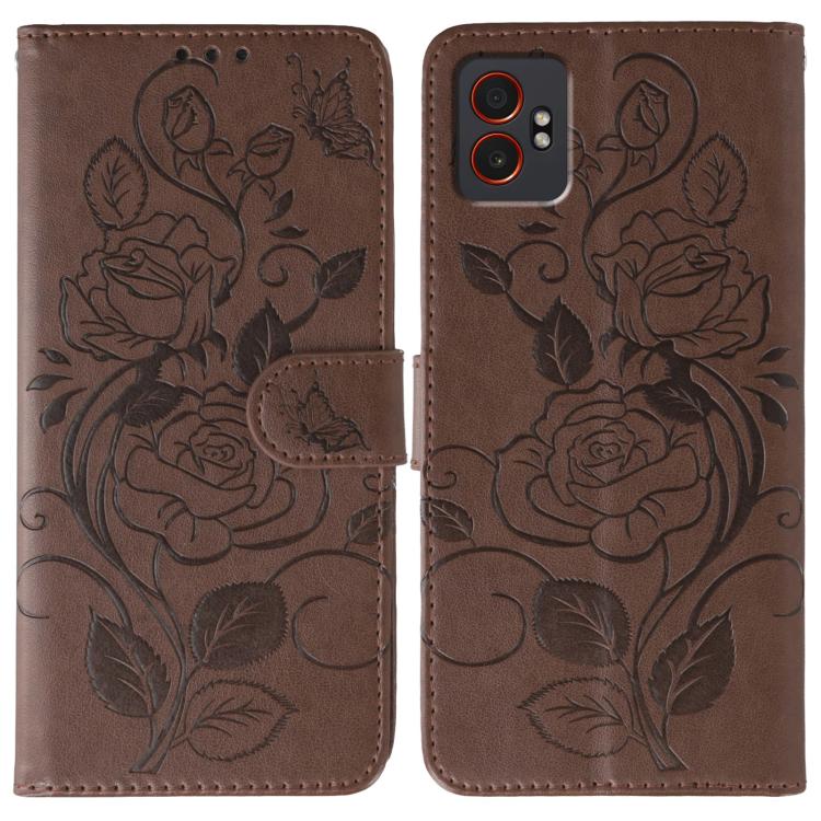 Rose Butterfly Embossed Leather Phone Case, For Samsung Galaxy XCover7 Pro, For Samsung Galaxy XCover7