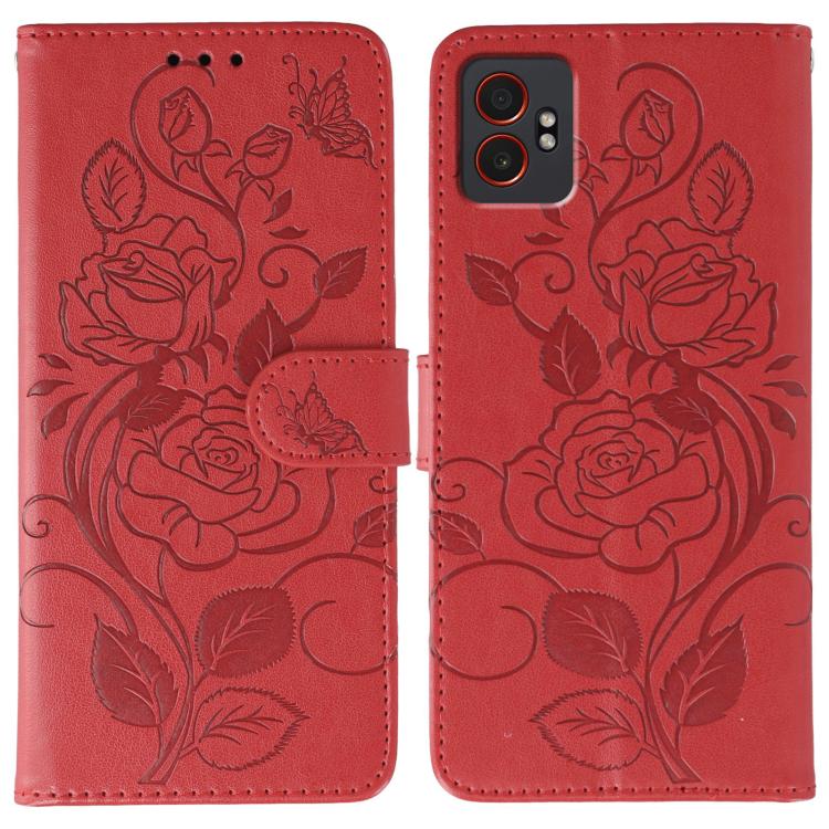 Rose Butterfly Embossed Leather Phone Case, For Samsung Galaxy XCover7 Pro, For Samsung Galaxy XCover7