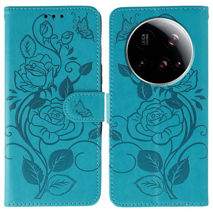 Rose Butterfly Embossed Leather Phone Case, For Xiaomi 15 Ultra, For Xiaomi Poco X7 Pro, For Xiaomi 15 Pro, For Xiaomi 15, For Xiaomi 14T Pro, For Xiaomi 14T, For Xiaomi Poco C61 4G Global, For Xiaomi 13T / 13T Pro