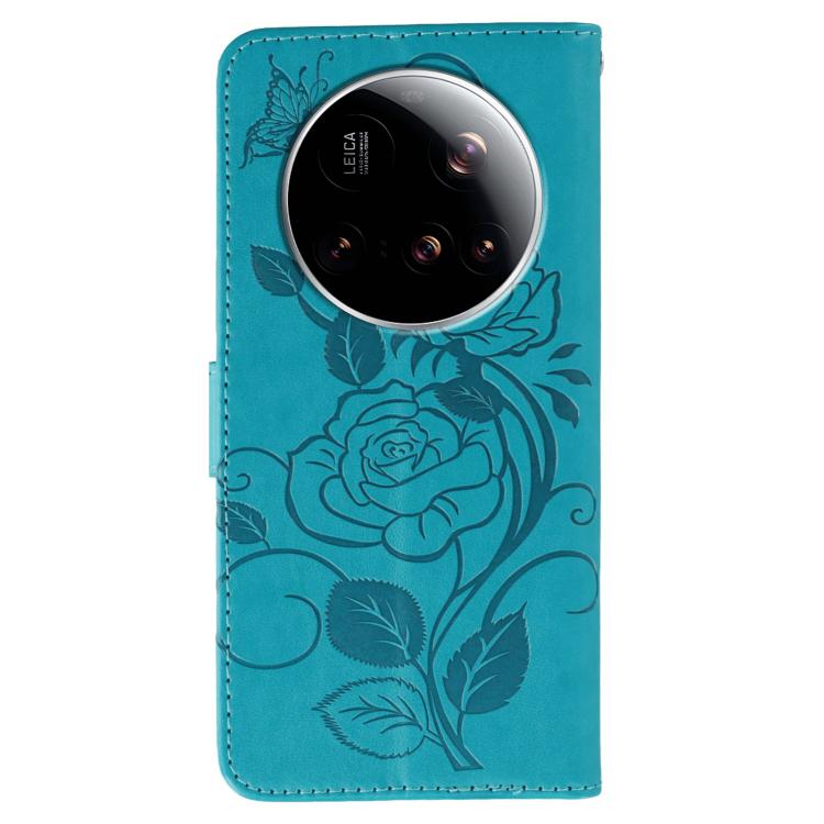 Rose Butterfly Embossed Leather Phone Case, For Xiaomi 15 Ultra, For Xiaomi Poco X7 Pro, For Xiaomi 15 Pro, For Xiaomi 15, For Xiaomi 14T Pro, For Xiaomi 14T, For Xiaomi Poco C61 4G Global, For Xiaomi 13T / 13T Pro