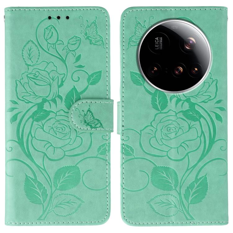 Rose Butterfly Embossed Leather Phone Case, For Xiaomi 15 Ultra, For Xiaomi Poco X7 Pro, For Xiaomi 15 Pro, For Xiaomi 15, For Xiaomi 14T Pro, For Xiaomi 14T, For Xiaomi Poco C61 4G Global, For Xiaomi 13T / 13T Pro