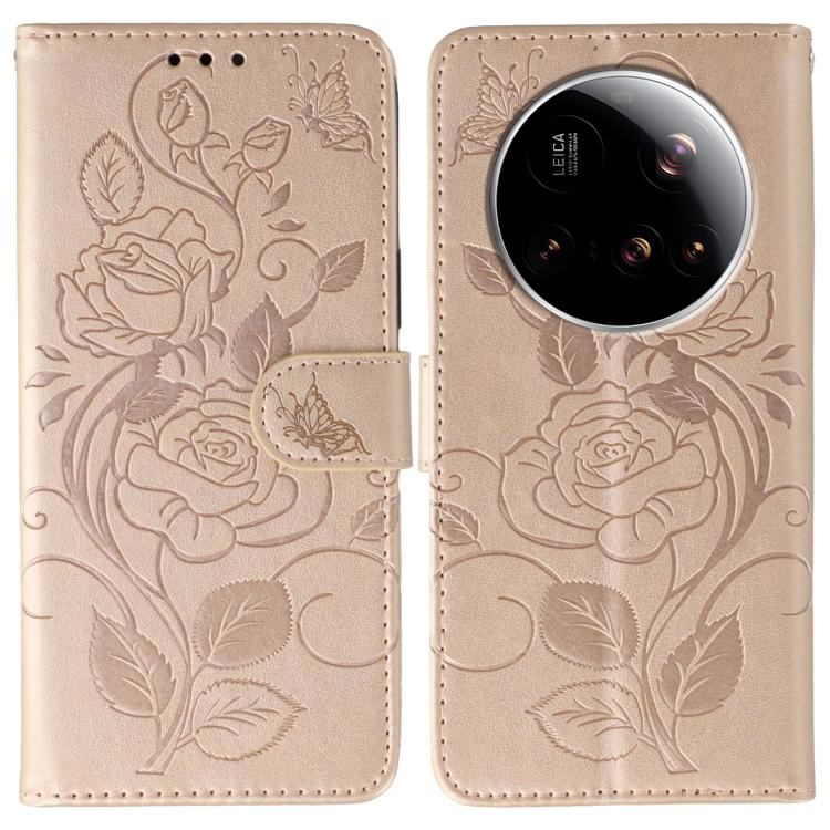 Rose Butterfly Embossed Leather Phone Case, For Xiaomi 15 Ultra, For Xiaomi Poco X7 Pro, For Xiaomi 15 Pro, For Xiaomi 15, For Xiaomi 14T Pro, For Xiaomi 14T, For Xiaomi Poco C61 4G Global, For Xiaomi 13T / 13T Pro