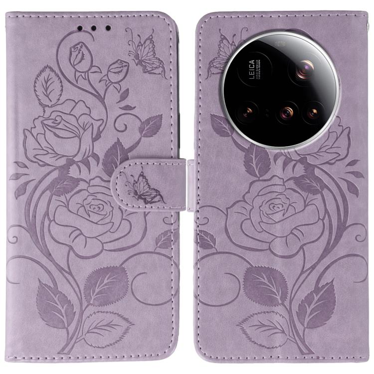 Rose Butterfly Embossed Leather Phone Case, For Xiaomi 15 Ultra, For Xiaomi Poco X7 Pro, For Xiaomi 15 Pro, For Xiaomi 15, For Xiaomi 14T Pro, For Xiaomi 14T, For Xiaomi Poco C61 4G Global, For Xiaomi 13T / 13T Pro
