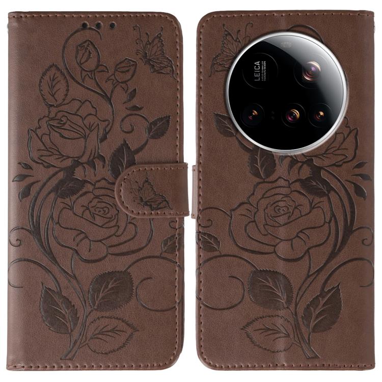 Rose Butterfly Embossed Leather Phone Case, For Xiaomi 15 Ultra, For Xiaomi Poco X7 Pro, For Xiaomi 15 Pro, For Xiaomi 15, For Xiaomi 14T Pro, For Xiaomi 14T, For Xiaomi Poco C61 4G Global, For Xiaomi 13T / 13T Pro