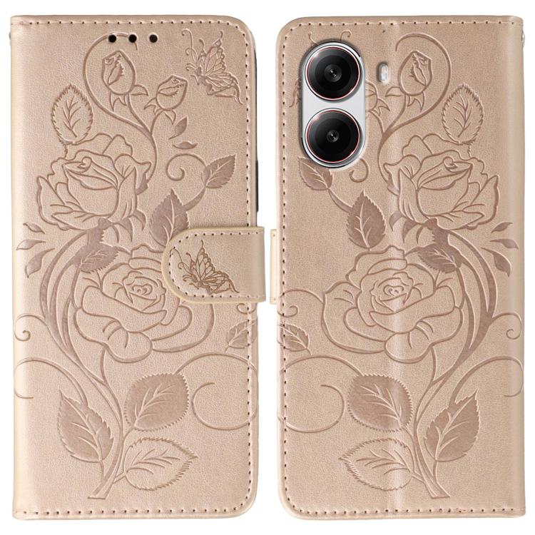 Rose Butterfly Embossed Leather Phone Case, For Xiaomi 15 Ultra, For Xiaomi Poco X7 Pro, For Xiaomi 15 Pro, For Xiaomi 15, For Xiaomi 14T Pro, For Xiaomi 14T, For Xiaomi Poco C61 4G Global, For Xiaomi 13T / 13T Pro