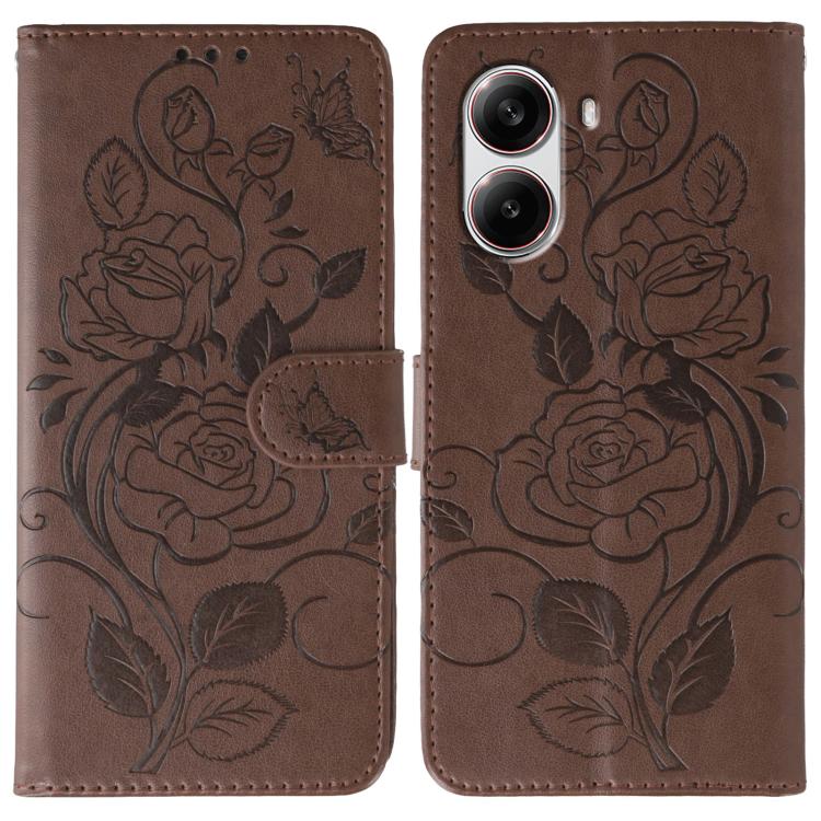 Rose Butterfly Embossed Leather Phone Case, For Xiaomi 15 Ultra, For Xiaomi Poco X7 Pro, For Xiaomi 15 Pro, For Xiaomi 15, For Xiaomi 14T Pro, For Xiaomi 14T, For Xiaomi Poco C61 4G Global, For Xiaomi 13T / 13T Pro