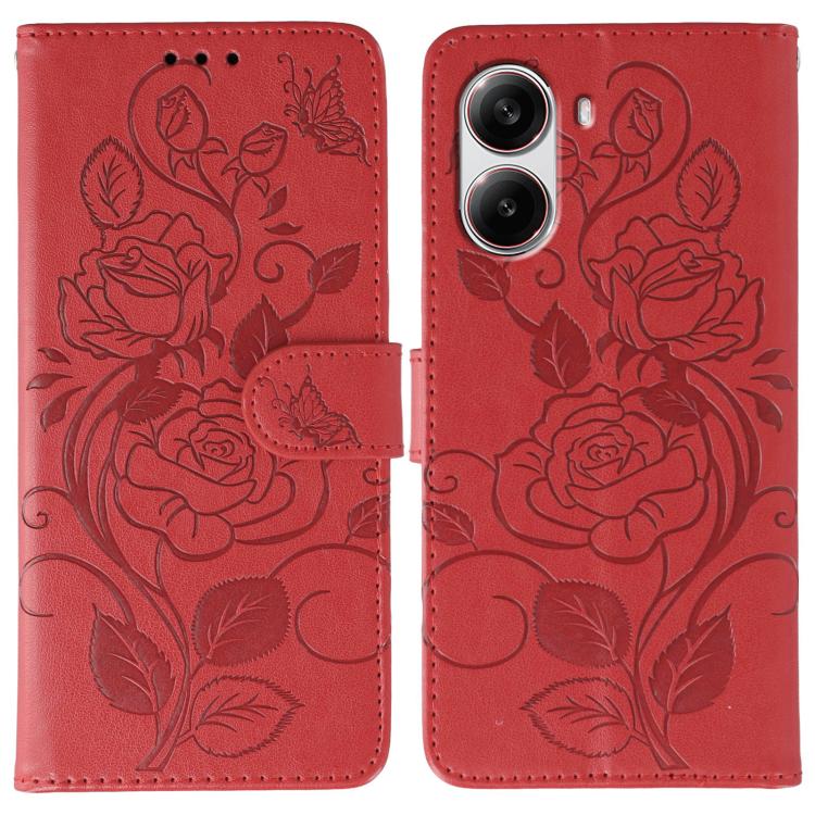 Rose Butterfly Embossed Leather Phone Case, For Xiaomi 15 Ultra, For Xiaomi Poco X7 Pro, For Xiaomi 15 Pro, For Xiaomi 15, For Xiaomi 14T Pro, For Xiaomi 14T, For Xiaomi Poco C61 4G Global, For Xiaomi 13T / 13T Pro