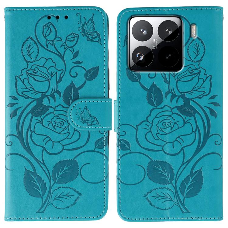 Rose Butterfly Embossed Leather Phone Case, For Xiaomi 15 Ultra, For Xiaomi Poco X7 Pro, For Xiaomi 15 Pro, For Xiaomi 15, For Xiaomi 14T Pro, For Xiaomi 14T, For Xiaomi Poco C61 4G Global, For Xiaomi 13T / 13T Pro