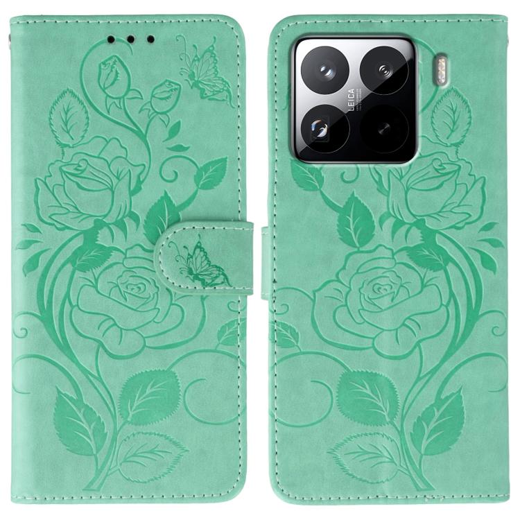 Rose Butterfly Embossed Leather Phone Case, For Xiaomi 15 Ultra, For Xiaomi Poco X7 Pro, For Xiaomi 15 Pro, For Xiaomi 15, For Xiaomi 14T Pro, For Xiaomi 14T, For Xiaomi Poco C61 4G Global, For Xiaomi 13T / 13T Pro