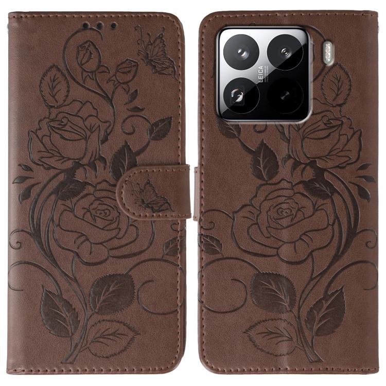 Rose Butterfly Embossed Leather Phone Case, For Xiaomi 15 Ultra, For Xiaomi Poco X7 Pro, For Xiaomi 15 Pro, For Xiaomi 15, For Xiaomi 14T Pro, For Xiaomi 14T, For Xiaomi Poco C61 4G Global, For Xiaomi 13T / 13T Pro