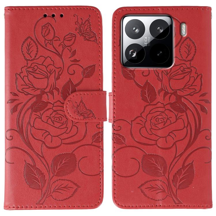 Rose Butterfly Embossed Leather Phone Case, For Xiaomi 15 Ultra, For Xiaomi Poco X7 Pro, For Xiaomi 15 Pro, For Xiaomi 15, For Xiaomi 14T Pro, For Xiaomi 14T, For Xiaomi Poco C61 4G Global, For Xiaomi 13T / 13T Pro