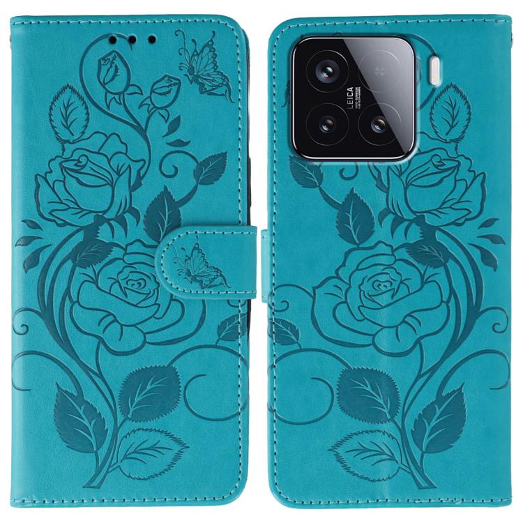 Rose Butterfly Embossed Leather Phone Case, For Xiaomi 15 Ultra, For Xiaomi Poco X7 Pro, For Xiaomi 15 Pro, For Xiaomi 15, For Xiaomi 14T Pro, For Xiaomi 14T, For Xiaomi Poco C61 4G Global, For Xiaomi 13T / 13T Pro