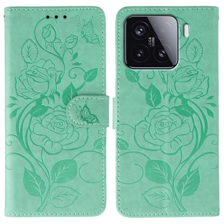 Rose Butterfly Embossed Leather Phone Case, For Xiaomi 15 Ultra, For Xiaomi Poco X7 Pro, For Xiaomi 15 Pro, For Xiaomi 15, For Xiaomi 14T Pro, For Xiaomi 14T, For Xiaomi Poco C61 4G Global, For Xiaomi 13T / 13T Pro
