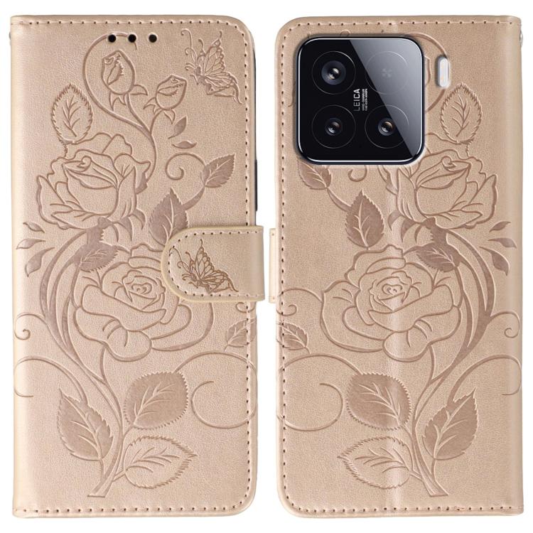 Rose Butterfly Embossed Leather Phone Case, For Xiaomi 15 Ultra, For Xiaomi Poco X7 Pro, For Xiaomi 15 Pro, For Xiaomi 15, For Xiaomi 14T Pro, For Xiaomi 14T, For Xiaomi Poco C61 4G Global, For Xiaomi 13T / 13T Pro