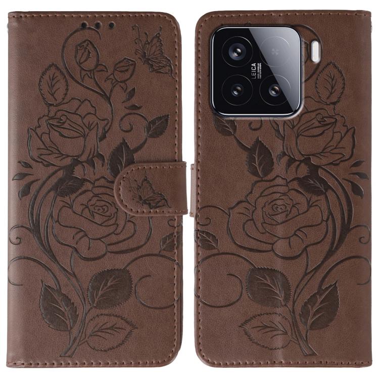 Rose Butterfly Embossed Leather Phone Case, For Xiaomi 15 Ultra, For Xiaomi Poco X7 Pro, For Xiaomi 15 Pro, For Xiaomi 15, For Xiaomi 14T Pro, For Xiaomi 14T, For Xiaomi Poco C61 4G Global, For Xiaomi 13T / 13T Pro