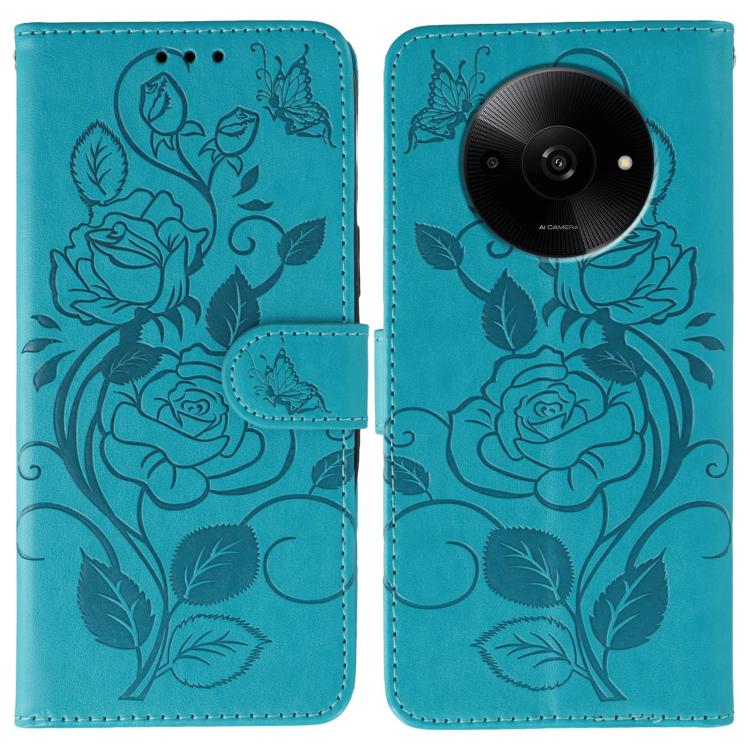 Rose Butterfly Embossed Leather Phone Case, For Xiaomi 15 Ultra, For Xiaomi Poco X7 Pro, For Xiaomi 15 Pro, For Xiaomi 15, For Xiaomi 14T Pro, For Xiaomi 14T, For Xiaomi Poco C61 4G Global, For Xiaomi 13T / 13T Pro