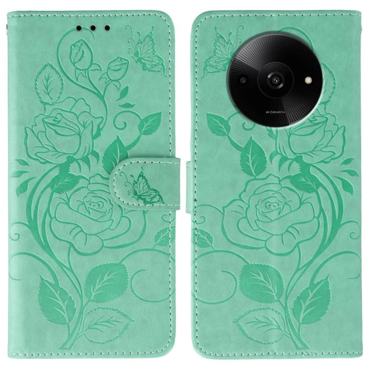 Rose Butterfly Embossed Leather Phone Case, For Xiaomi 15 Ultra, For Xiaomi Poco X7 Pro, For Xiaomi 15 Pro, For Xiaomi 15, For Xiaomi 14T Pro, For Xiaomi 14T, For Xiaomi Poco C61 4G Global, For Xiaomi 13T / 13T Pro
