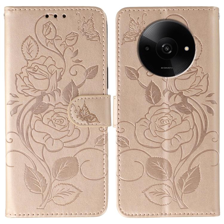 Rose Butterfly Embossed Leather Phone Case, For Xiaomi 15 Ultra, For Xiaomi Poco X7 Pro, For Xiaomi 15 Pro, For Xiaomi 15, For Xiaomi 14T Pro, For Xiaomi 14T, For Xiaomi Poco C61 4G Global, For Xiaomi 13T / 13T Pro