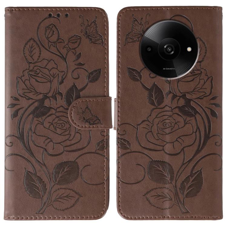 Rose Butterfly Embossed Leather Phone Case, For Xiaomi 15 Ultra, For Xiaomi Poco X7 Pro, For Xiaomi 15 Pro, For Xiaomi 15, For Xiaomi 14T Pro, For Xiaomi 14T, For Xiaomi Poco C61 4G Global, For Xiaomi 13T / 13T Pro