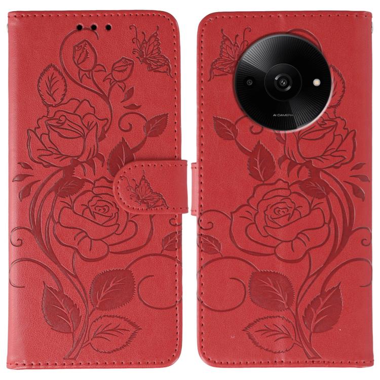 Rose Butterfly Embossed Leather Phone Case, For Xiaomi 15 Ultra, For Xiaomi Poco X7 Pro, For Xiaomi 15 Pro, For Xiaomi 15, For Xiaomi 14T Pro, For Xiaomi 14T, For Xiaomi Poco C61 4G Global, For Xiaomi 13T / 13T Pro