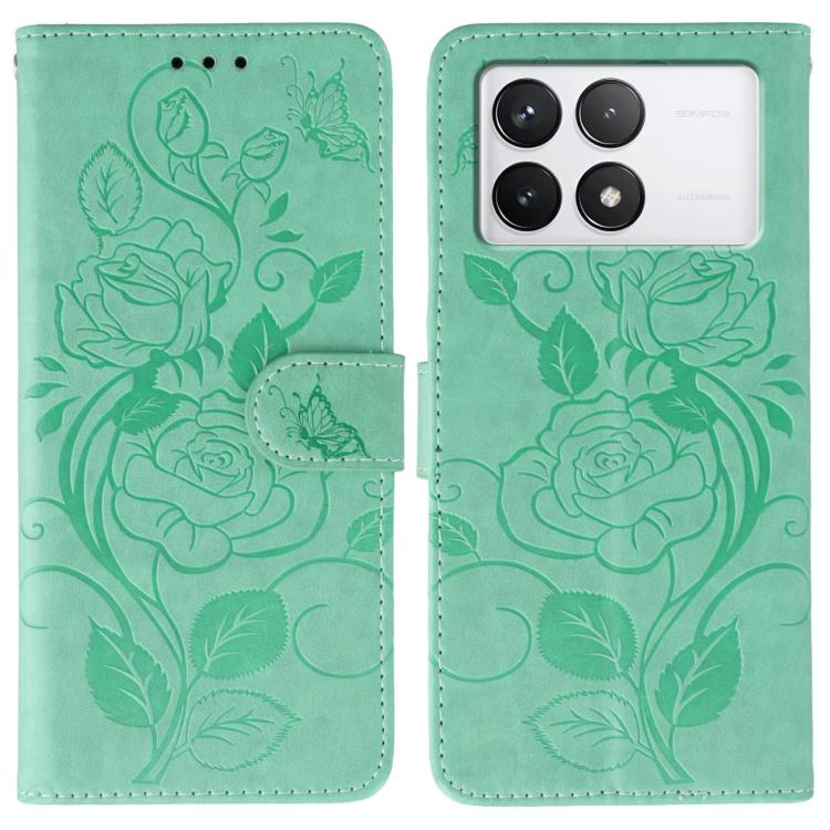 Rose Butterfly Embossed Leather Phone Case, For Xiaomi 15 Ultra, For Xiaomi Poco X7 Pro, For Xiaomi 15 Pro, For Xiaomi 15, For Xiaomi 14T Pro, For Xiaomi 14T, For Xiaomi Poco C61 4G Global, For Xiaomi 13T / 13T Pro