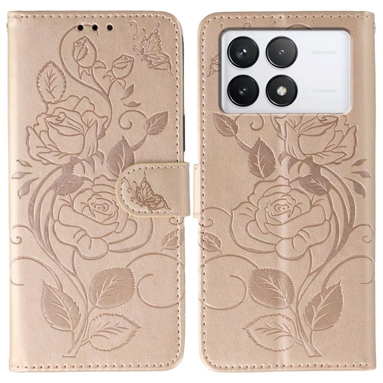 Rose Butterfly Embossed Leather Phone Case, For Xiaomi 15 Ultra, For Xiaomi Poco X7 Pro, For Xiaomi 15 Pro, For Xiaomi 15, For Xiaomi 14T Pro, For Xiaomi 14T, For Xiaomi Poco C61 4G Global, For Xiaomi 13T / 13T Pro