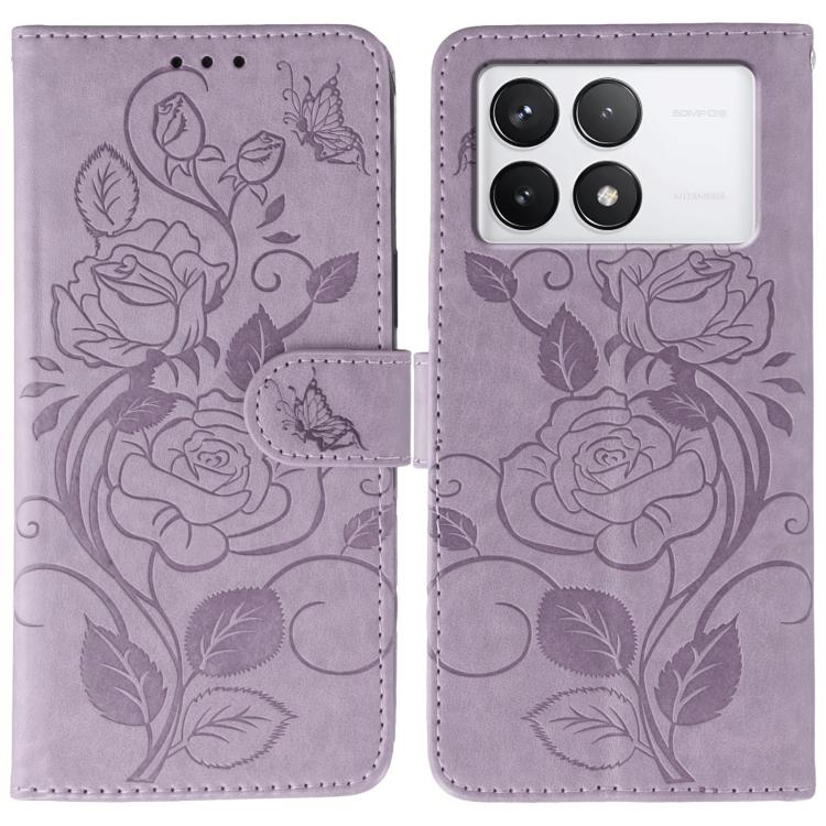 Rose Butterfly Embossed Leather Phone Case, For Xiaomi 15 Ultra, For Xiaomi Poco X7 Pro, For Xiaomi 15 Pro, For Xiaomi 15, For Xiaomi 14T Pro, For Xiaomi 14T, For Xiaomi Poco C61 4G Global, For Xiaomi 13T / 13T Pro