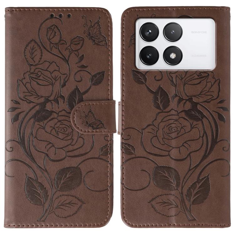 Rose Butterfly Embossed Leather Phone Case, For Xiaomi 15 Ultra, For Xiaomi Poco X7 Pro, For Xiaomi 15 Pro, For Xiaomi 15, For Xiaomi 14T Pro, For Xiaomi 14T, For Xiaomi Poco C61 4G Global, For Xiaomi 13T / 13T Pro
