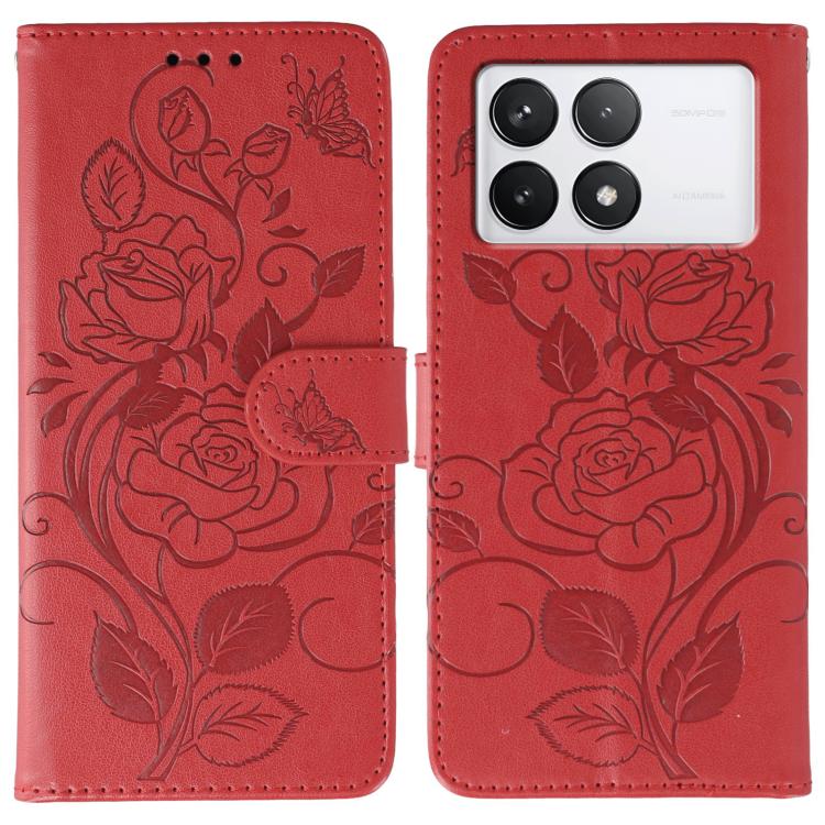 Rose Butterfly Embossed Leather Phone Case, For Xiaomi 15 Ultra, For Xiaomi Poco X7 Pro, For Xiaomi 15 Pro, For Xiaomi 15, For Xiaomi 14T Pro, For Xiaomi 14T, For Xiaomi Poco C61 4G Global, For Xiaomi 13T / 13T Pro