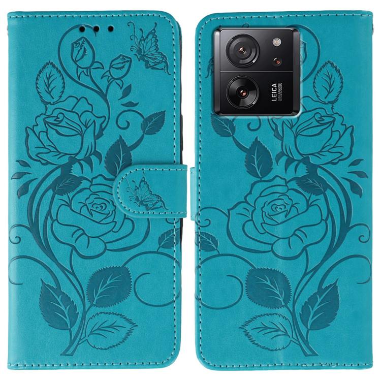 Rose Butterfly Embossed Leather Phone Case, For Xiaomi 15 Ultra, For Xiaomi Poco X7 Pro, For Xiaomi 15 Pro, For Xiaomi 15, For Xiaomi 14T Pro, For Xiaomi 14T, For Xiaomi Poco C61 4G Global, For Xiaomi 13T / 13T Pro