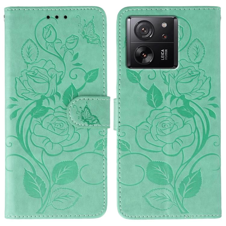 Rose Butterfly Embossed Leather Phone Case, For Xiaomi 15 Ultra, For Xiaomi Poco X7 Pro, For Xiaomi 15 Pro, For Xiaomi 15, For Xiaomi 14T Pro, For Xiaomi 14T, For Xiaomi Poco C61 4G Global, For Xiaomi 13T / 13T Pro
