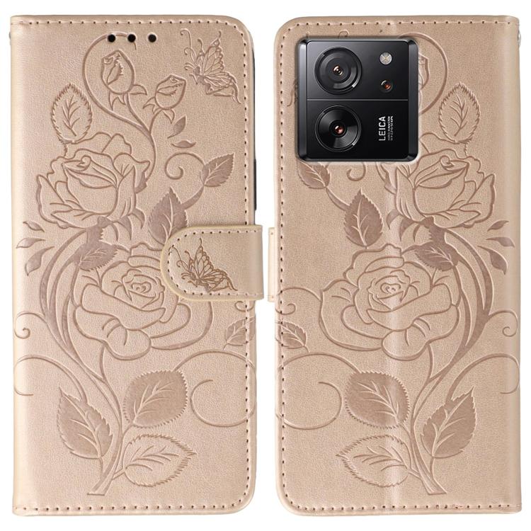 Rose Butterfly Embossed Leather Phone Case, For Xiaomi 15 Ultra, For Xiaomi Poco X7 Pro, For Xiaomi 15 Pro, For Xiaomi 15, For Xiaomi 14T Pro, For Xiaomi 14T, For Xiaomi Poco C61 4G Global, For Xiaomi 13T / 13T Pro