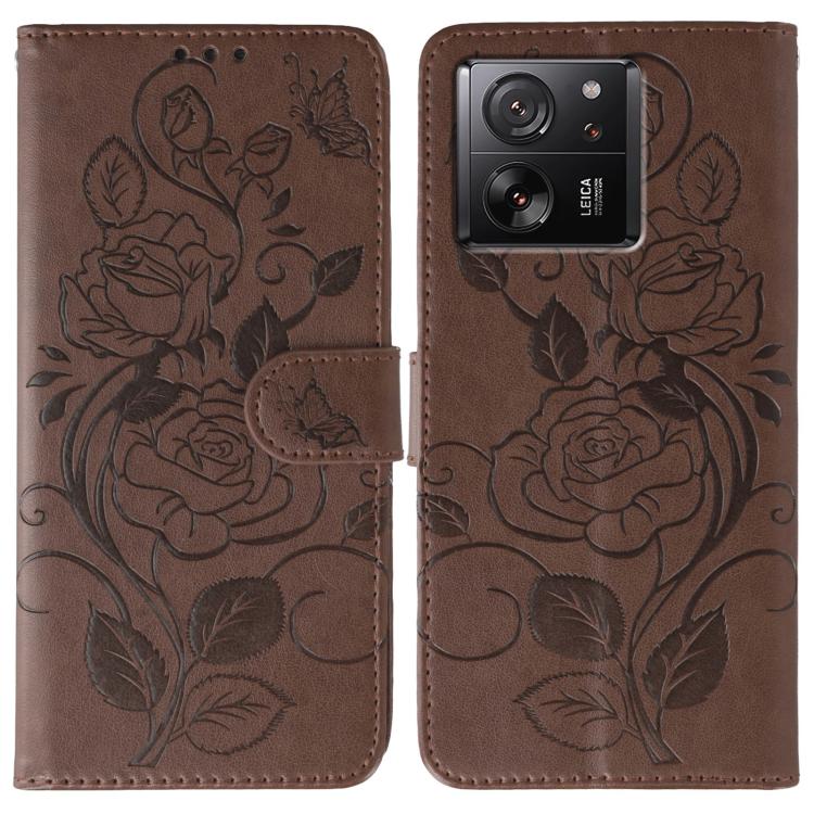 Rose Butterfly Embossed Leather Phone Case, For Xiaomi 15 Ultra, For Xiaomi Poco X7 Pro, For Xiaomi 15 Pro, For Xiaomi 15, For Xiaomi 14T Pro, For Xiaomi 14T, For Xiaomi Poco C61 4G Global, For Xiaomi 13T / 13T Pro