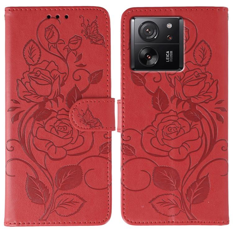 Rose Butterfly Embossed Leather Phone Case, For Xiaomi 15 Ultra, For Xiaomi Poco X7 Pro, For Xiaomi 15 Pro, For Xiaomi 15, For Xiaomi 14T Pro, For Xiaomi 14T, For Xiaomi Poco C61 4G Global, For Xiaomi 13T / 13T Pro